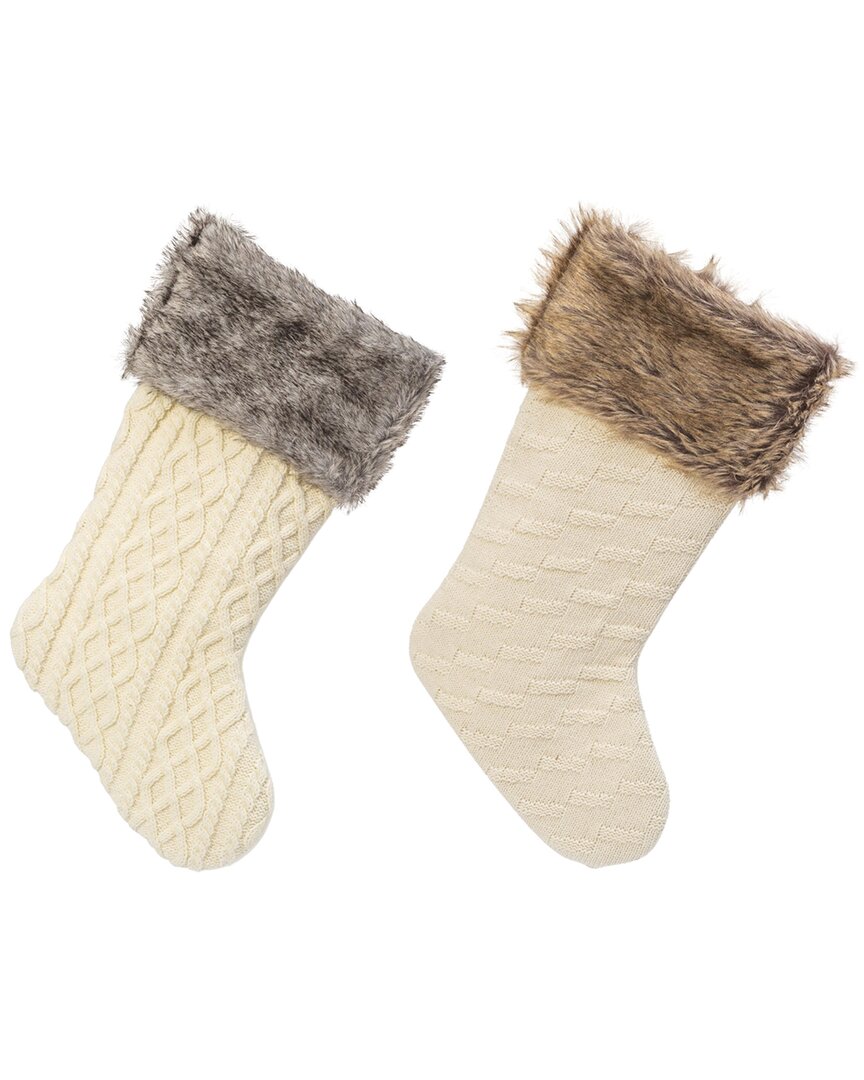 Gerson International Set Of 2 21-in L Knit Fabric Stocking W/ Faux Fur In White