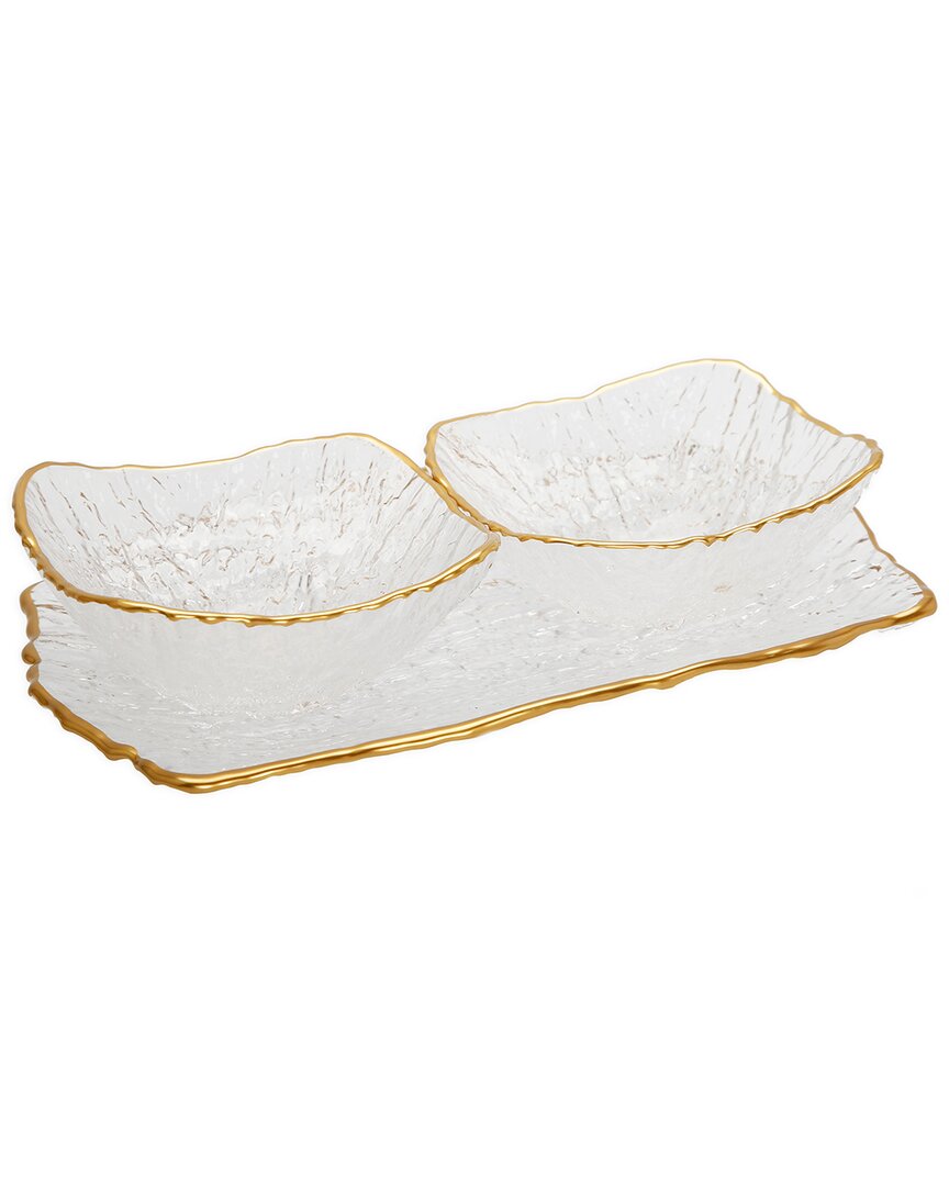 Alice Pazkus Glass 2-bowl Relish Dish With Trim In Gold