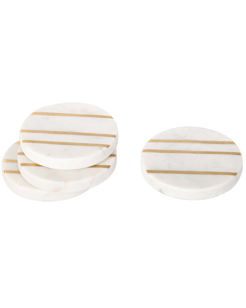 Godinger Mila Round Marble With Inlay Coasters (set Of 4) In White
