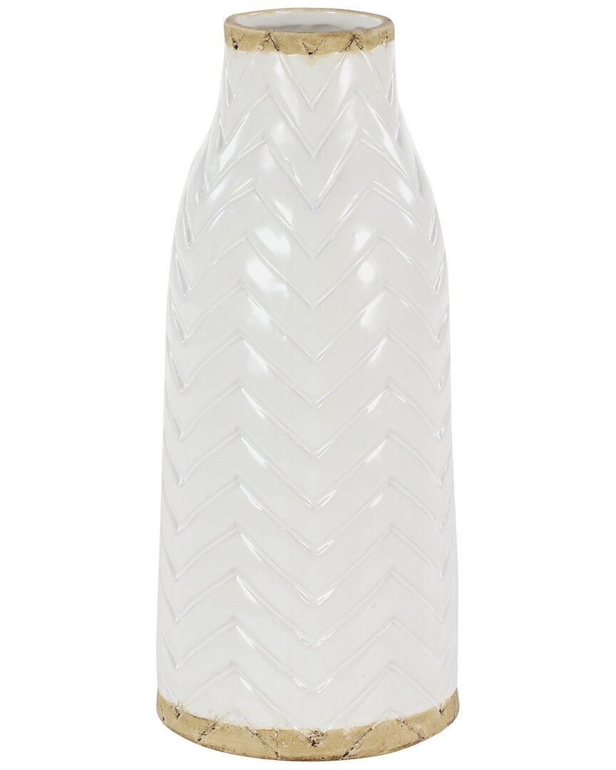 Peyton Lane White Porcelain Vase With Brown Base