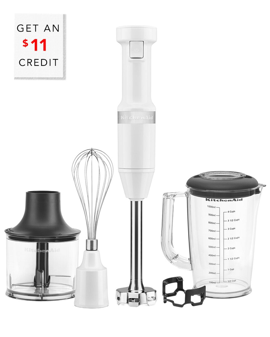 Kitchenaid Variable Speed White Hand Immersion Blender With $11 Credit In Animal Print