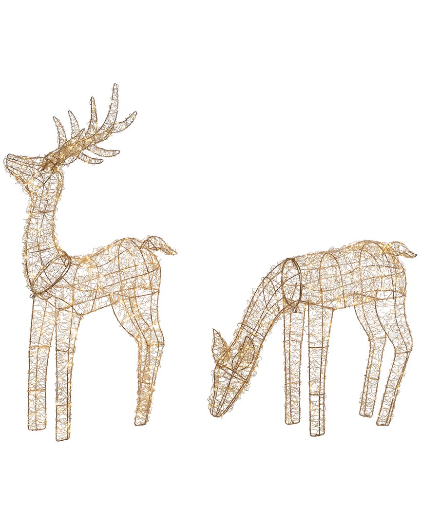 Northlight Set Of 2 Led Twinkle Lighted Gold Mesh Reindeer Outdoor Display In Gold