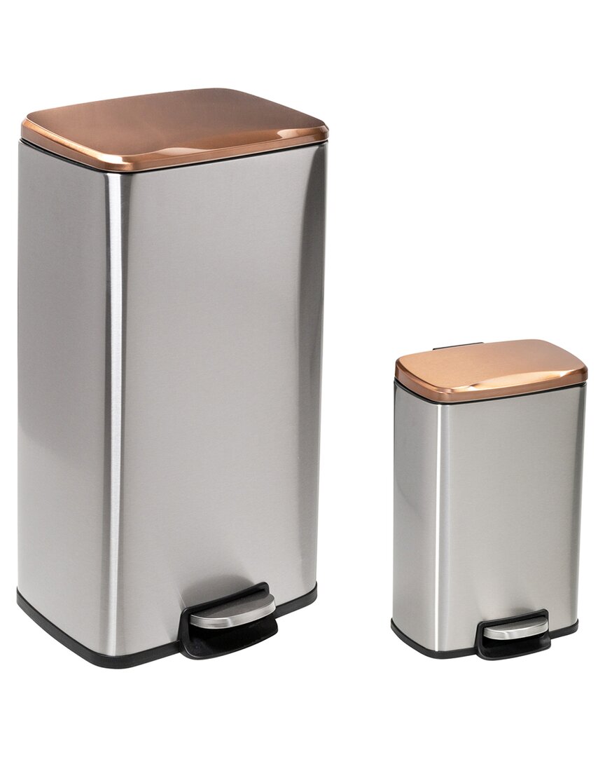 Honey-can-do Set Of Stainless Steel Step Trash Cans With Lid In Silver