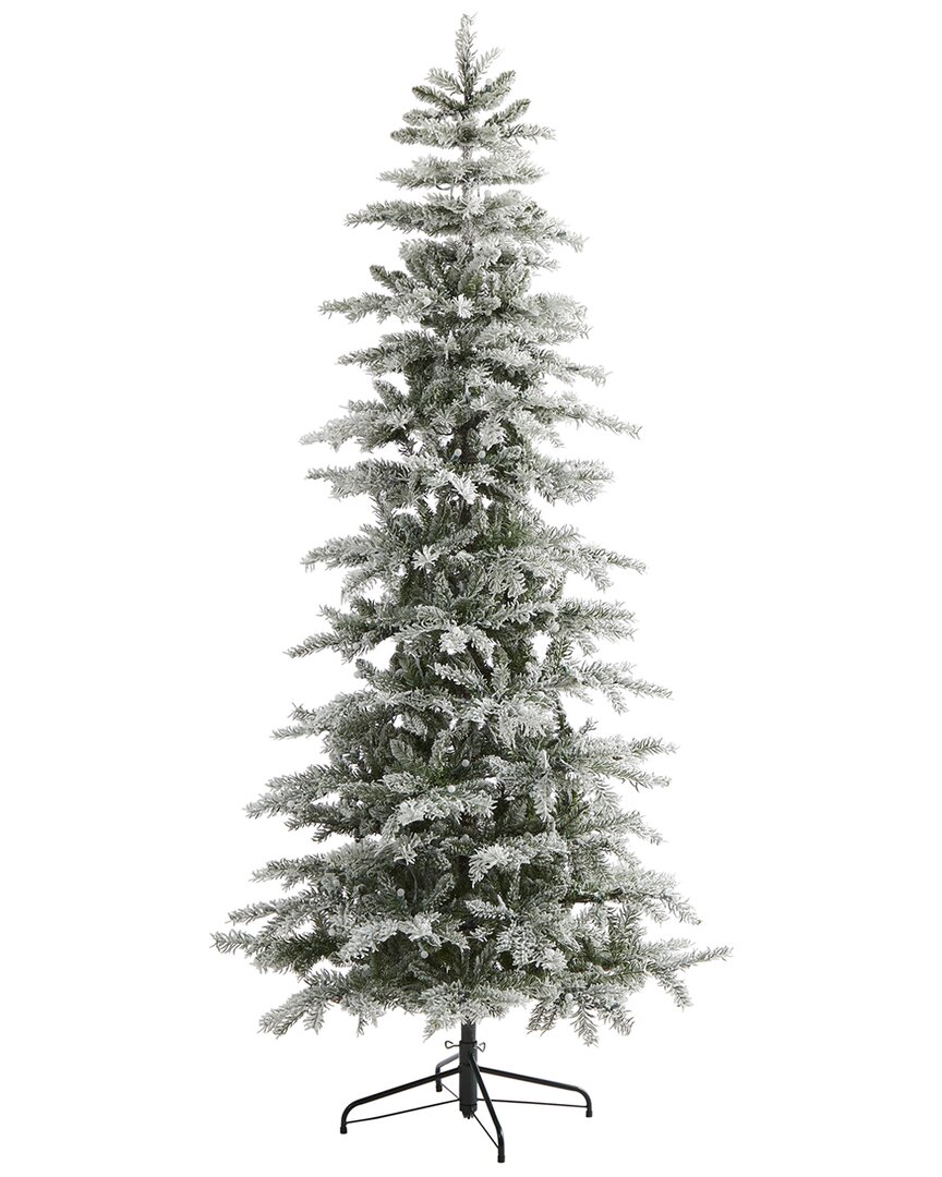 Nearly Natural 7.5ft Slim Flocked Nova Scotia Spruce Artificial In Green
