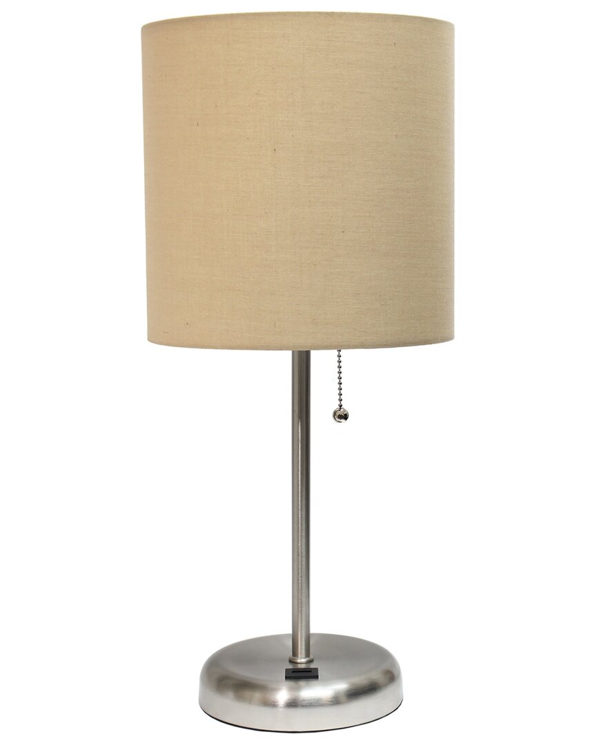 LALIA HOME LALIA HOME 19.5IN STICK TABLE DESK LAMP WITH USB CHARGING PORT, DRUM SHADE & LED BULB INCLUDED