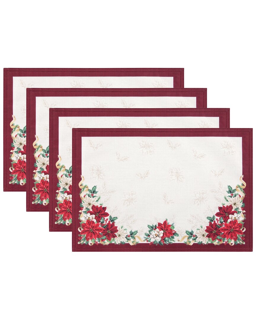 Elrene Home Fashions Set Of 4 Poinsettia Garlands Engineered Placemats In White