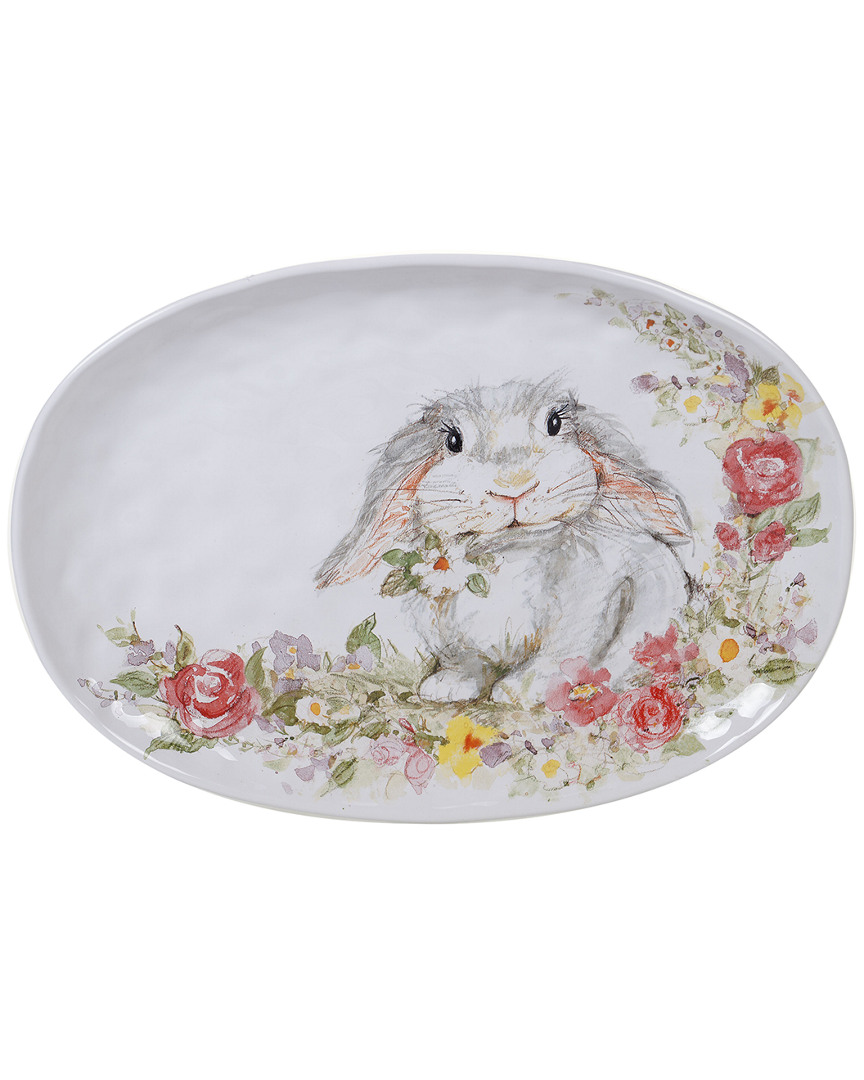 Certified International Sweet Bunny Oval Platter In White,gray,pink,green,yellow