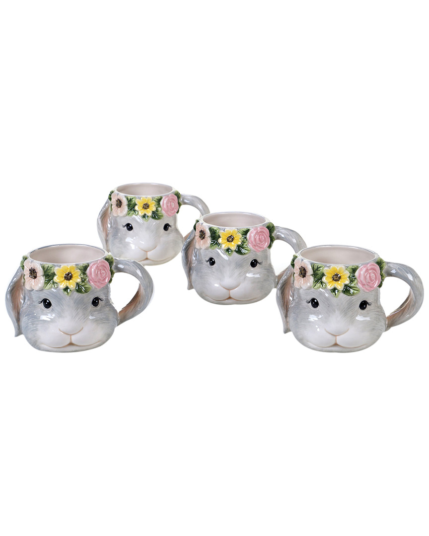 Certified International Sweet Bunny Set Of 4 3-d Bunny Mug