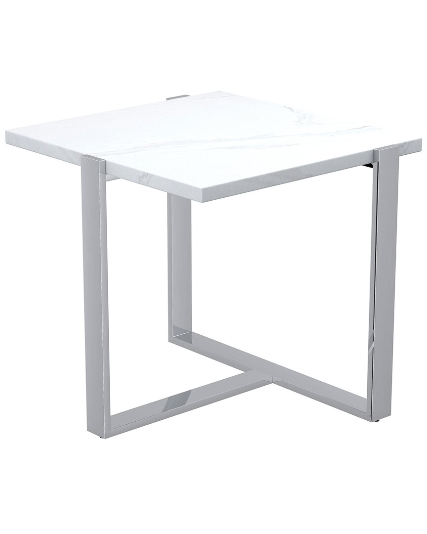 Worldwide Home Furnishings Contemporary Granite And Paper Veneer Accent Table In White