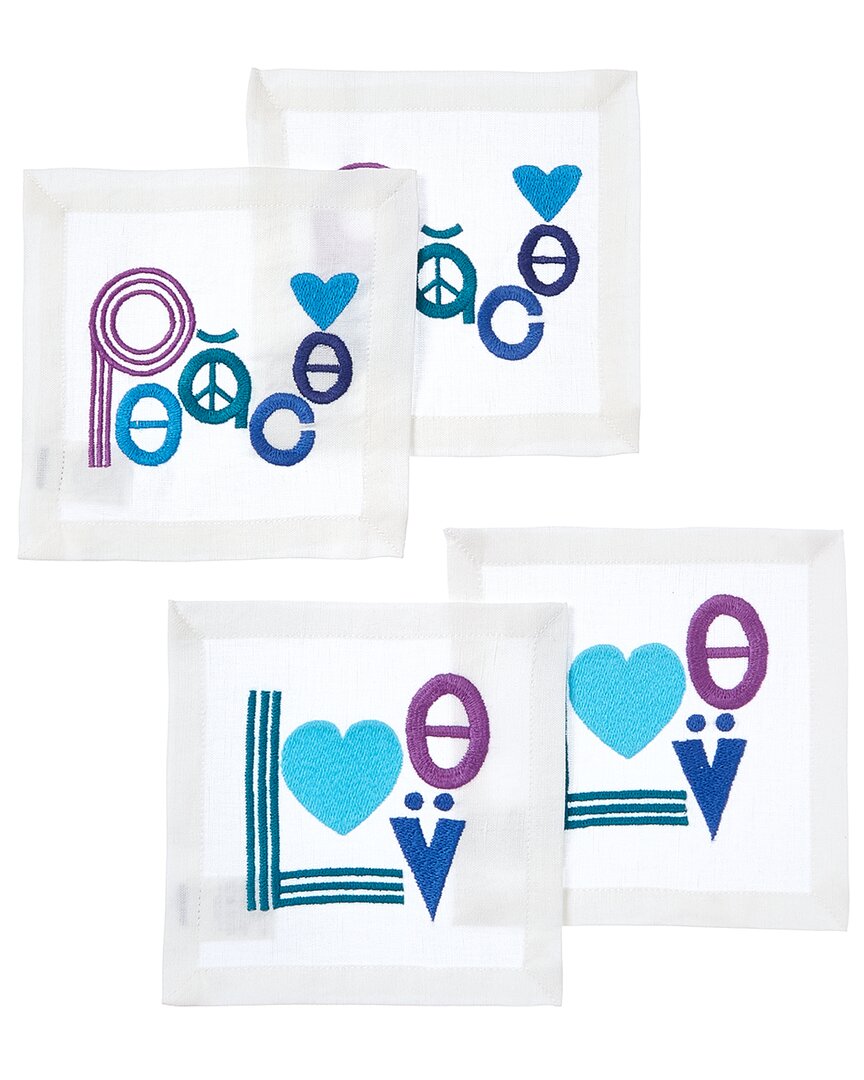 Jonathan Adler Set Of 4 Love & Peace Cocktail Napkins In Multi