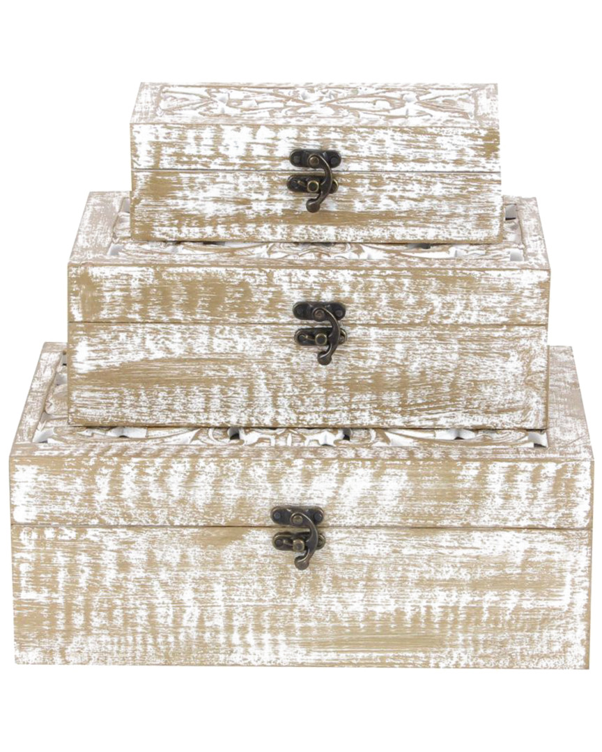 Uma Enterprises Set Of 3 Floral Handmade Decorative Boxes With Hinged Lid
