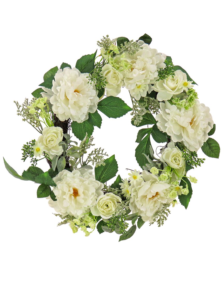 National Tree Company 22in Daisies, Peonies, And Buttercups Wreath In Cream