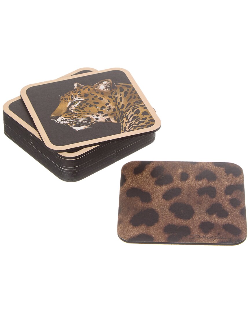 Dolce & Gabbana Set Of 12 Leopardo Coasters In Brown