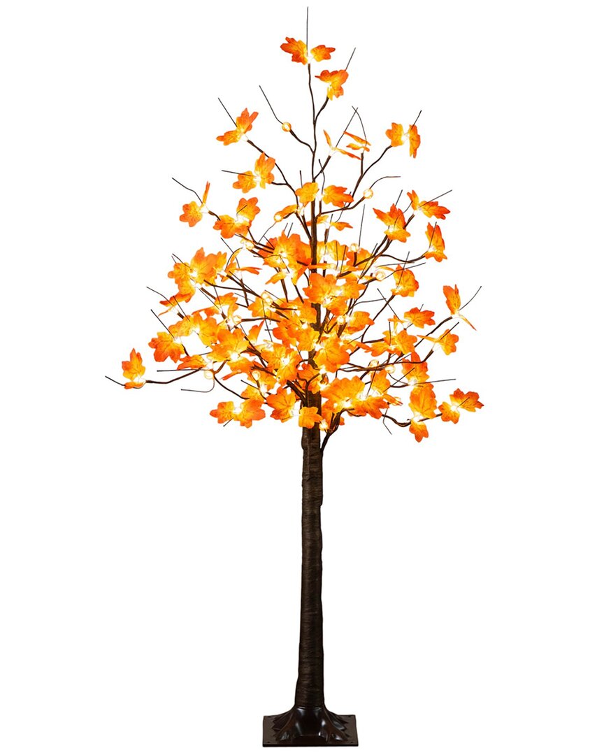 Nearly Natural 5ft. Pre-lit Minimalist Autumn Maple Artificial Fall Tree In Orange