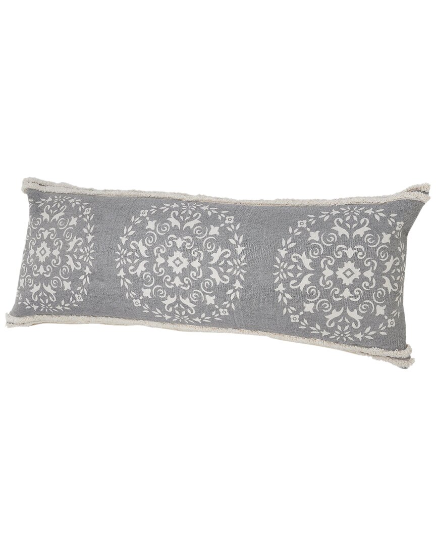 Lr Home Monica Mandala Medallion Lumbar Pillow With Tufted Border In Gray