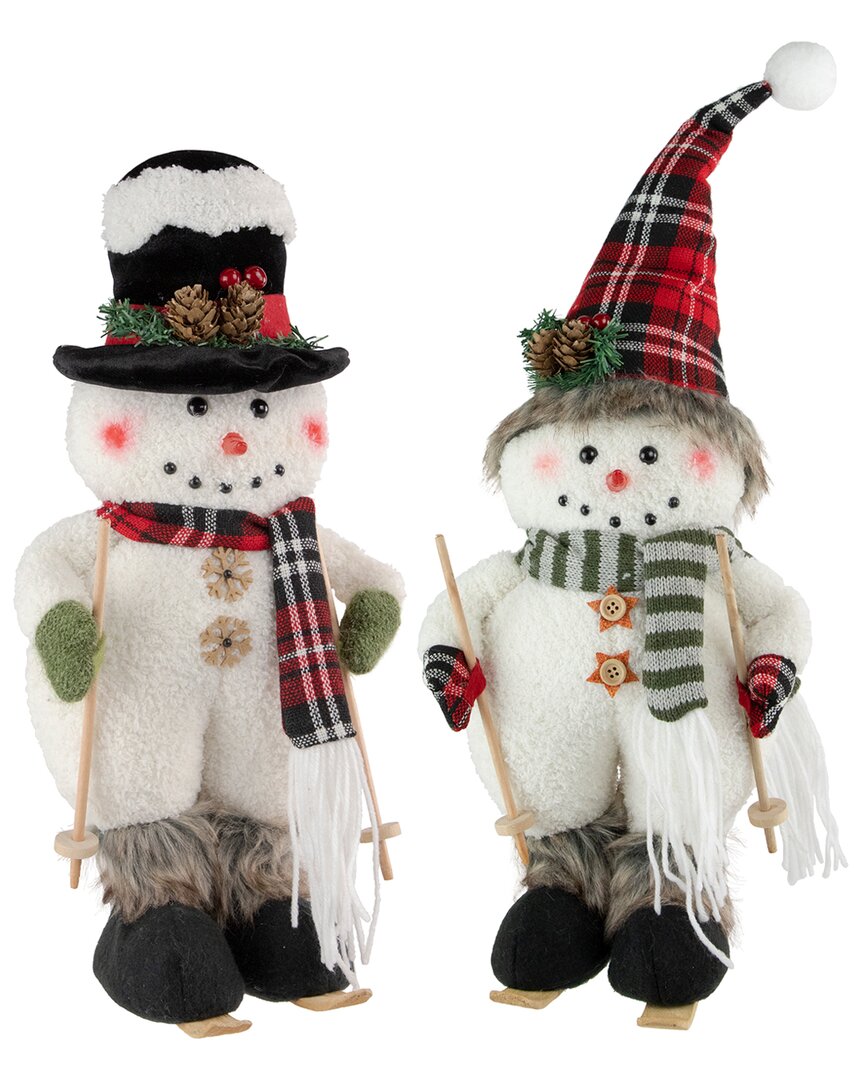 Northern Lights Northlight Set Of 2 Winter Skiing Snowmen Christmas Table Top Decorations In White
