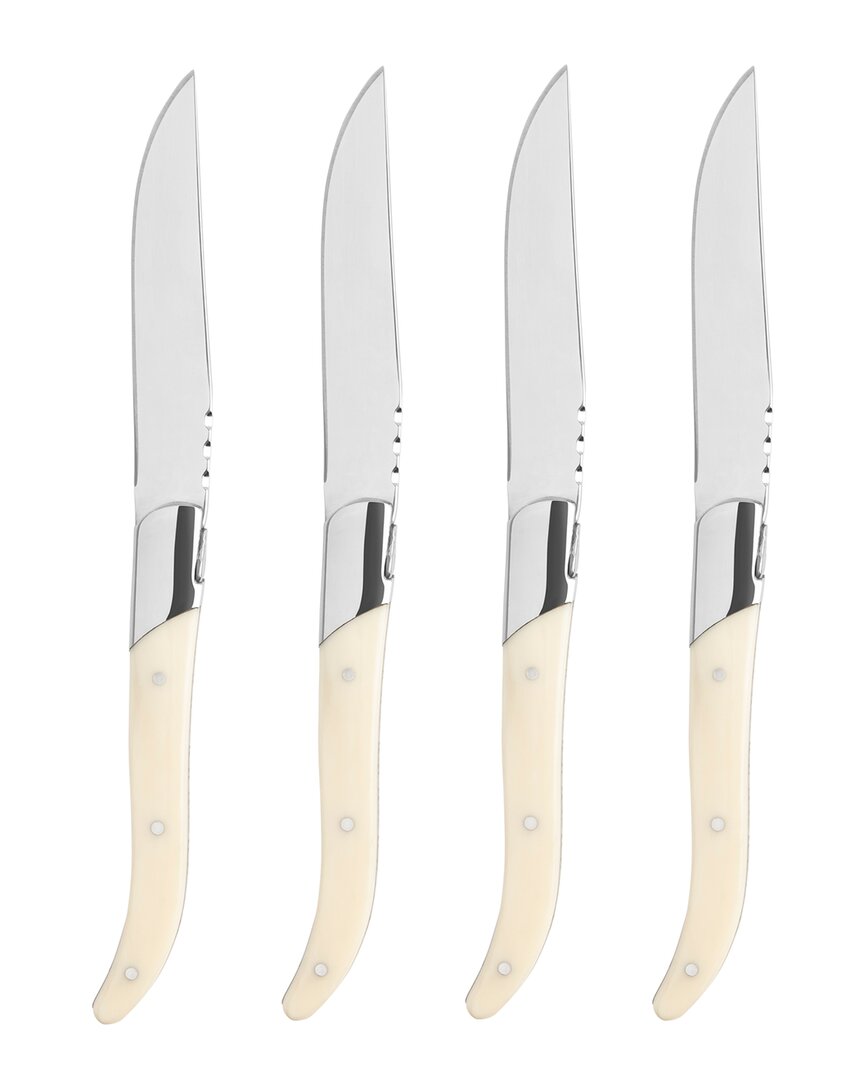 French Home Stainless-steel Laguiole Set Of 4 Connoisseur Steak Knives With Handles In Faux Ivory