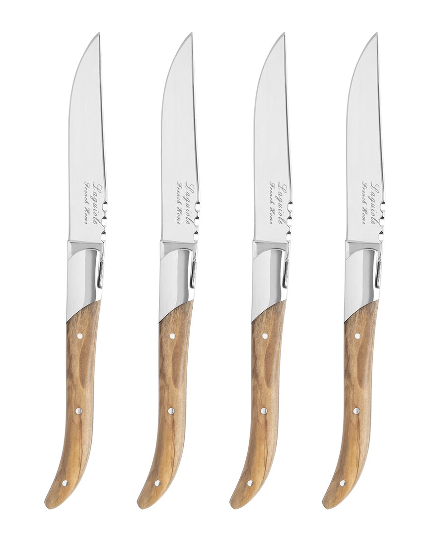 French Home Stainless-steel Laguiole Set Of 4 Connoisseur Steak Knives With Olive Wood Handles