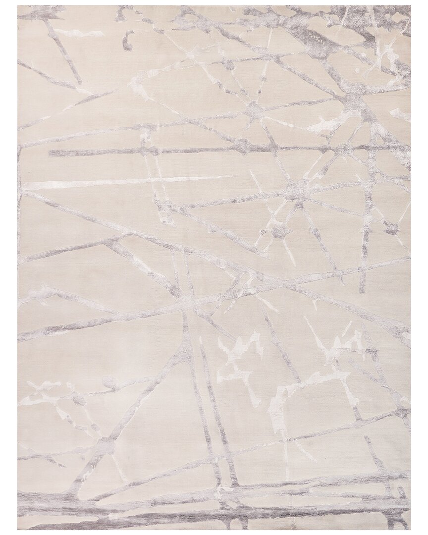Exquisite Rugs Space Age Hand-knotted New Zealand Wool & Silk-blend Rug In Silver