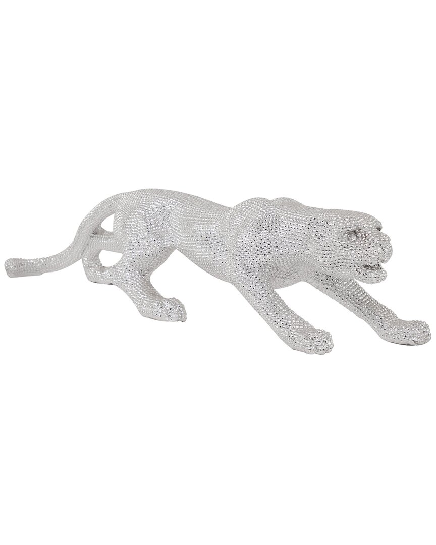 Peyton Lane Glam Leopard Polystone Sculpture With Carved Faceted Diamond Exterior In Silver