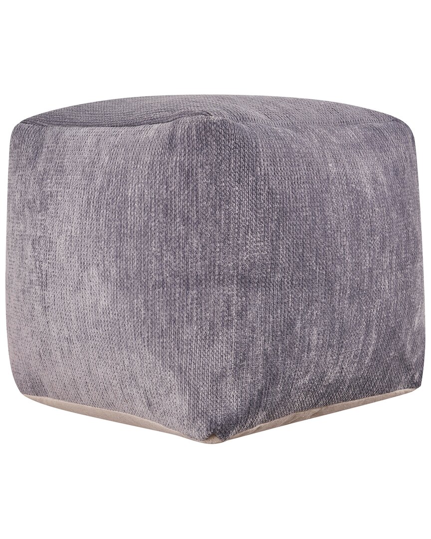 Lr Home Yildiz Frost Grey Transitional Solid Chenille Indoor Pouf