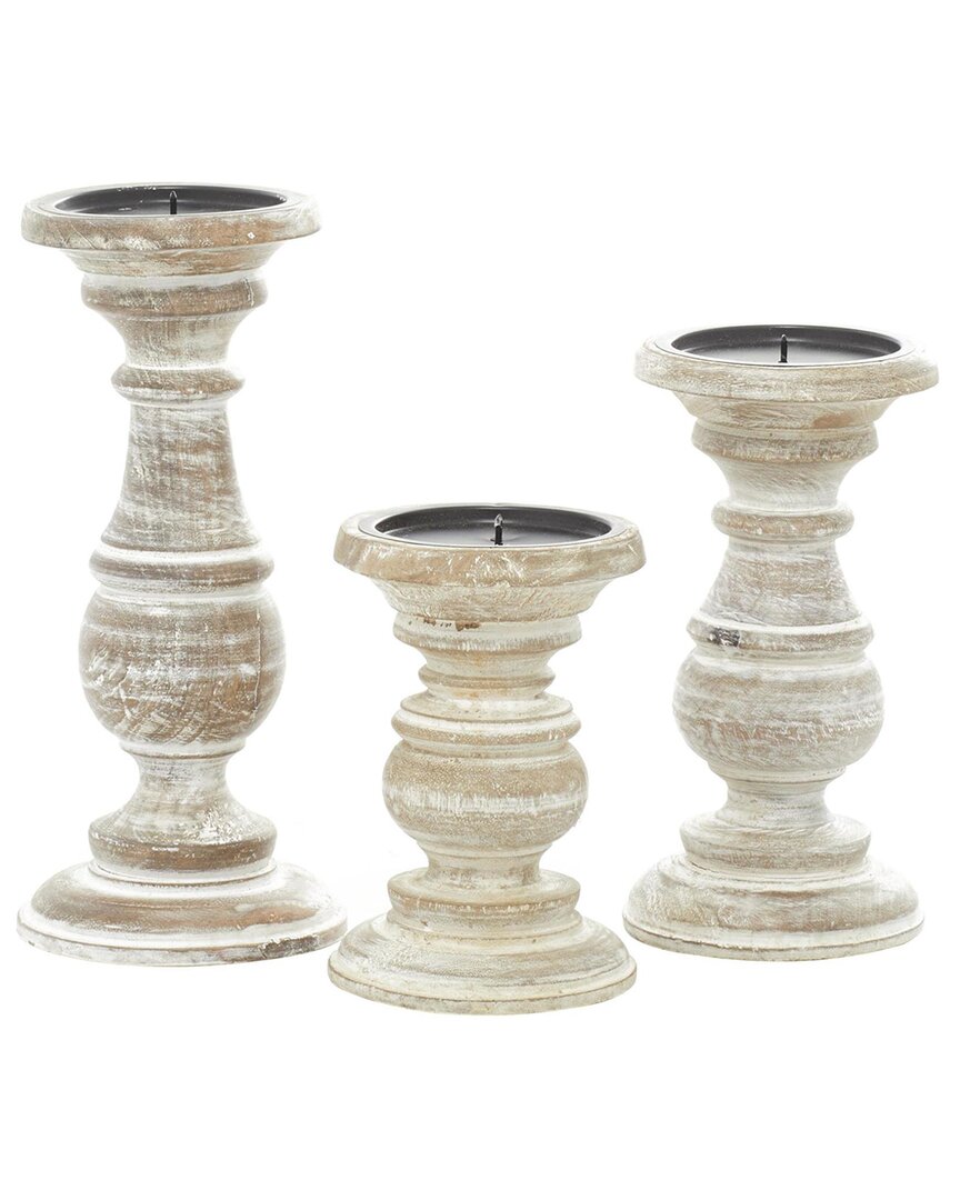 Peyton Lane Cream Mango Wood Turned Style Pillar Decorative C