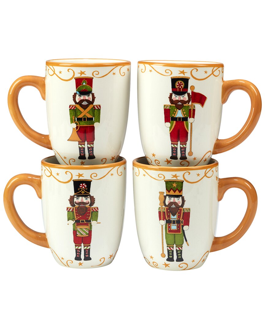 Certified International Holiday Magic Nutcracker Set Of 4 Mugs In White