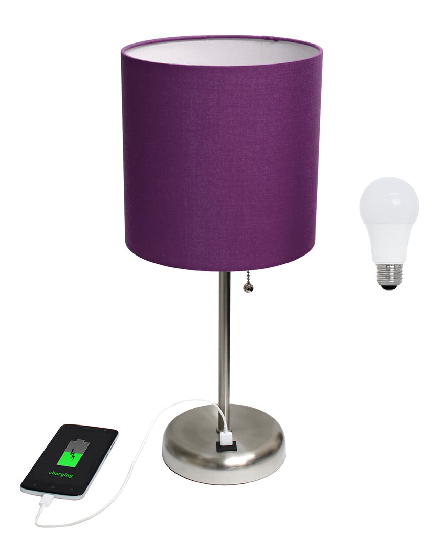 LALIA HOME LALIA HOME 19.5IN STICK TABLE DESK LAMP WITH USB CHARGING PORT, DRUM SHADE &  LED BULB INCLUDED 