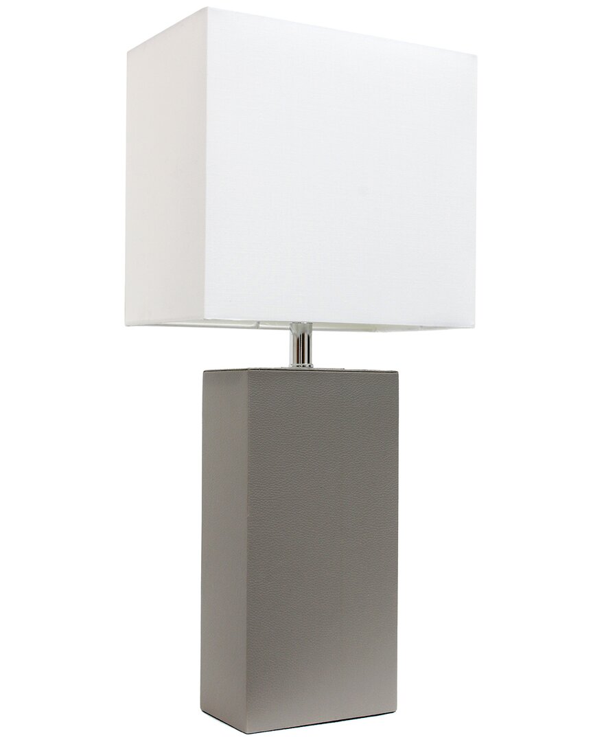 Lalia Home Lexington 21in Leather Base Modern Home Décor Bedside Table Lamp In Grey
