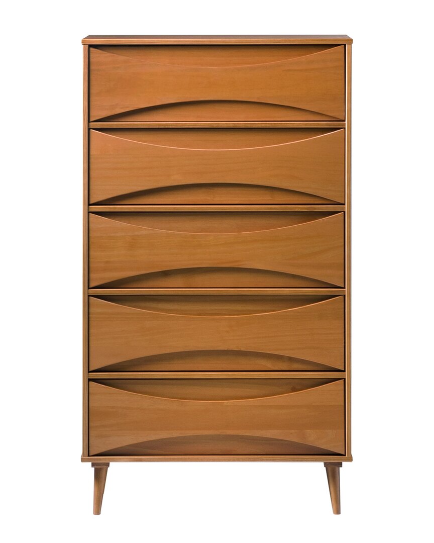 Walker Edison Mid-century Modern Beveled-drawer Solid Wood Dresser In Brown