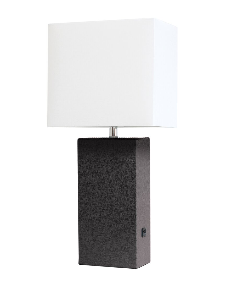 Lalia Home 21in Modern Leather Wrapped Table Lamp With Usb Port & Led Bulb  Included In Black