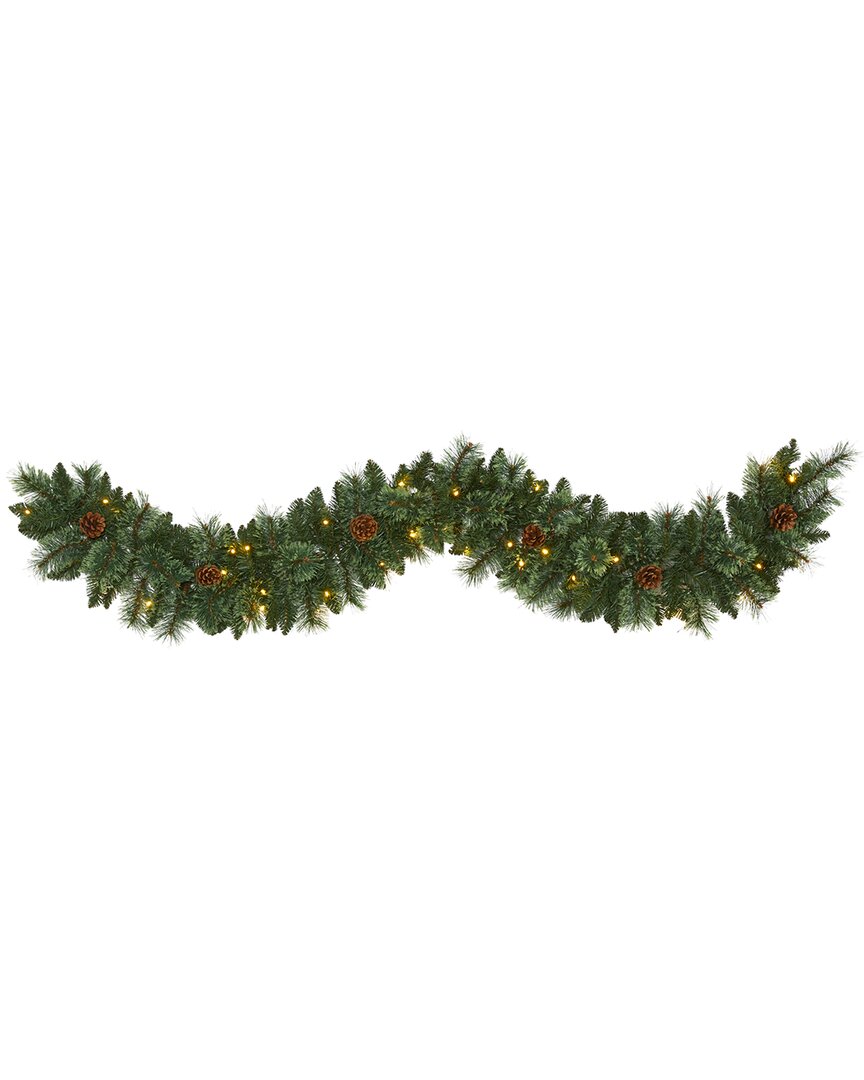 Nearly Natural 6ft White Mountain Pine Artificial Garland With 35 White Warm Led Lights In Green