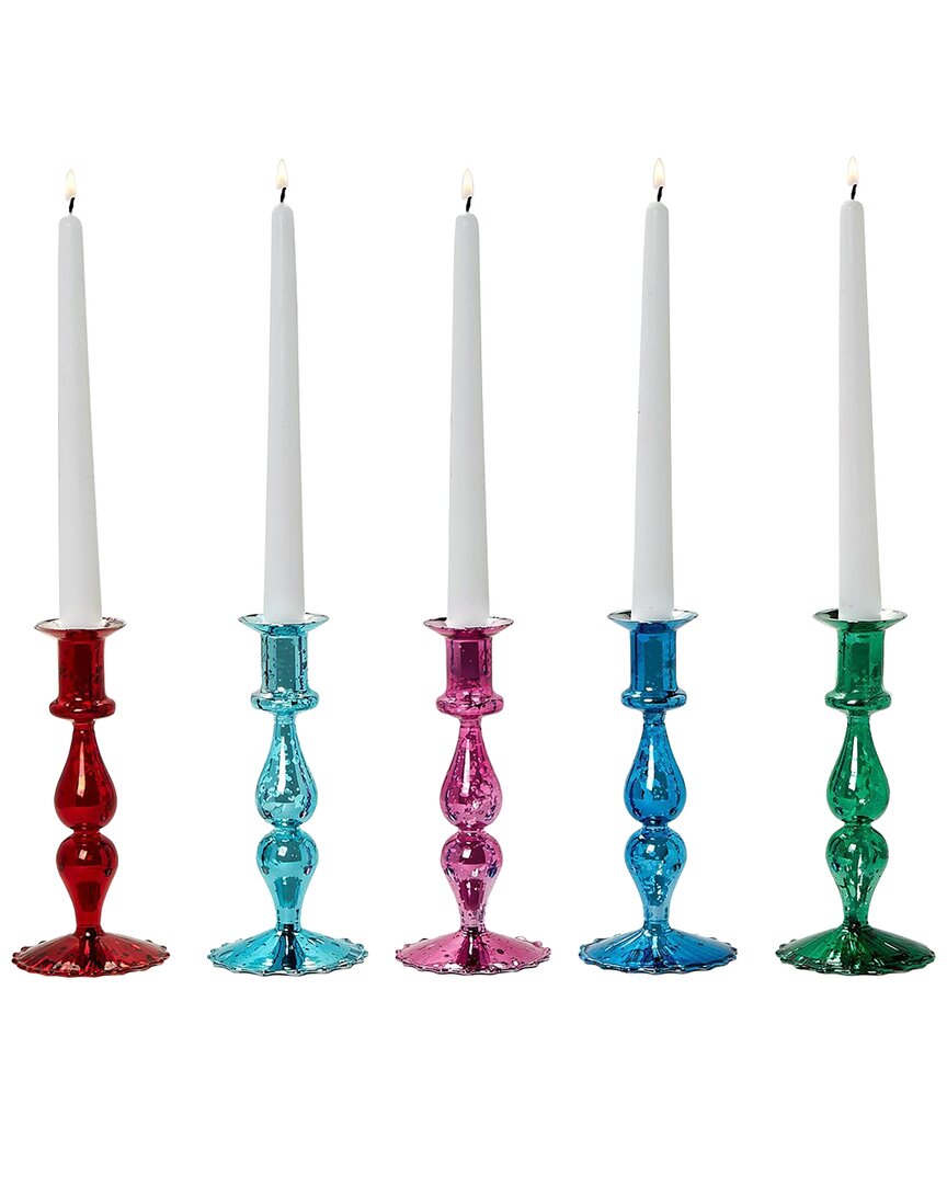 Two's Company Set Of 5 Mercury Glass Candlesticks