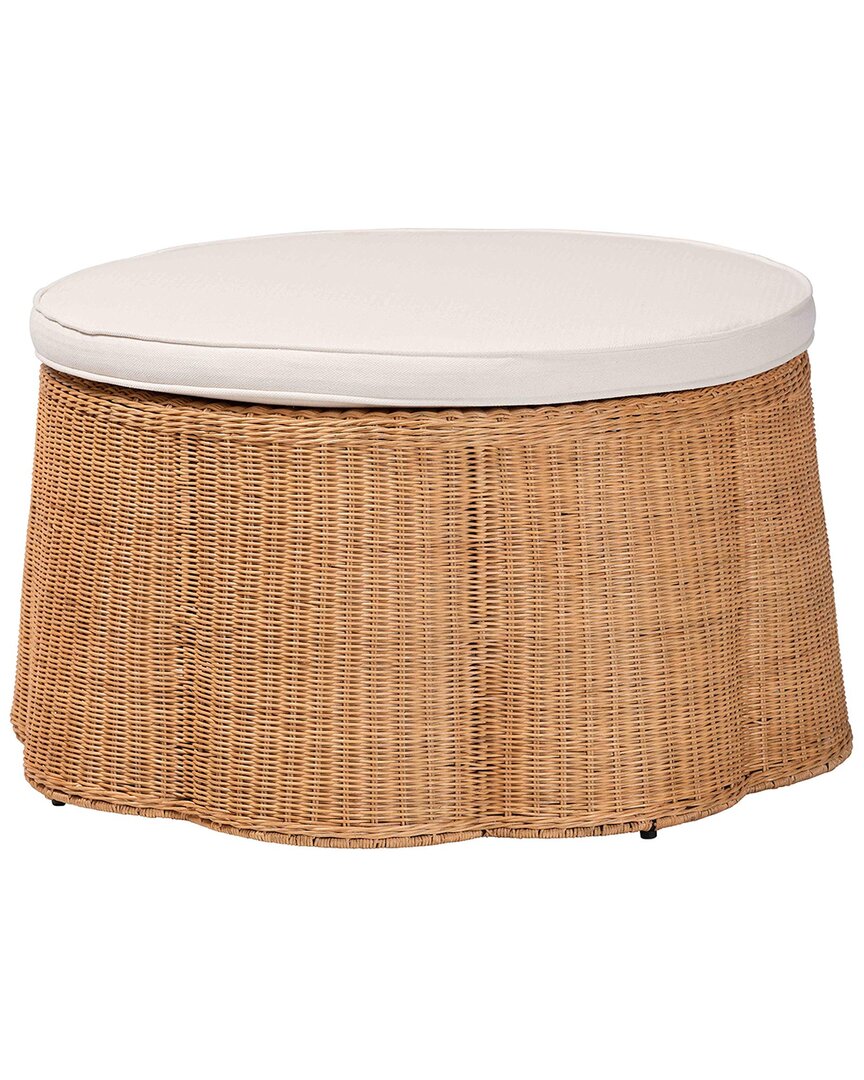 Baxton Studio Palm Scallop Rattan Ottoman With Cushion In Brown