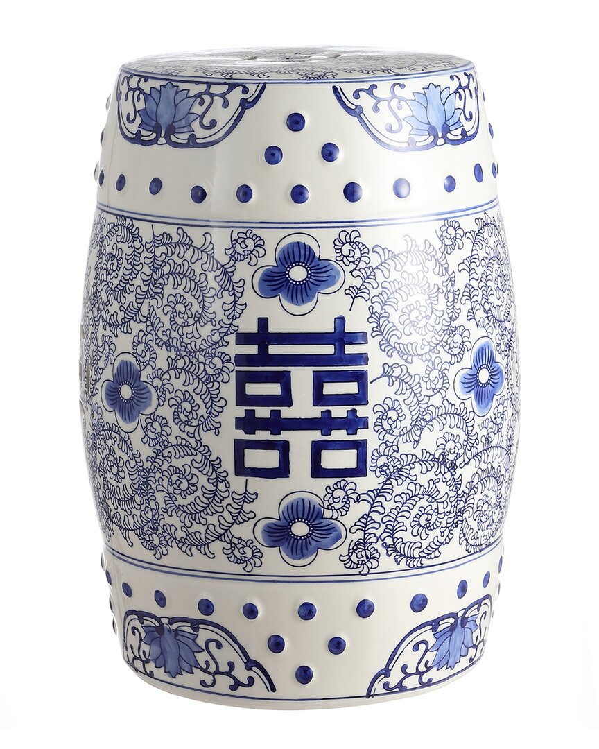Jonathan Y Designs Jonathan Y Double Happiness 18in Chinoiserie Ceramic Drum Garden Stool In Blue