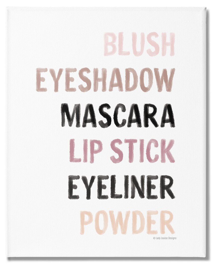 Stupell Industries Makeup To-do List Blush Mascara Lip Stick Blush Stretched Canvas Wall Art By Lady Louise In White