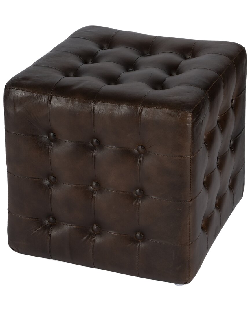 Butler Specialty Company Leon Button Tufted Leather Ottoman In Brown