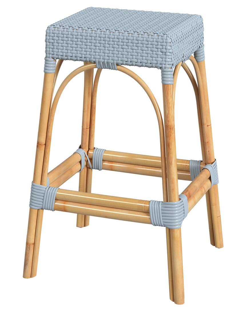 Butler Specialty Company Robias Rectangular Rattan 30in Bar Stool In Blue