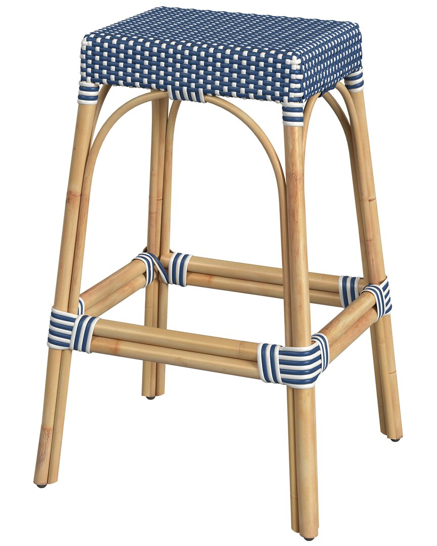 Butler Specialty Company Robias Rectangular Rattan 30in Bar Stool In Blue