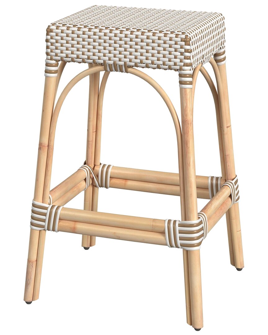 Butler Specialty Company Robias Rectangular Rattan 30in Bar Stool In White