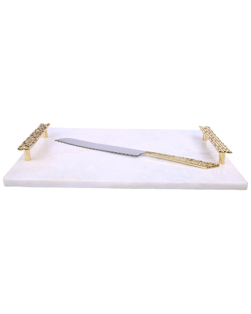Alice Pazkus Marble Challah Tray With Mosaic Handles In Gold