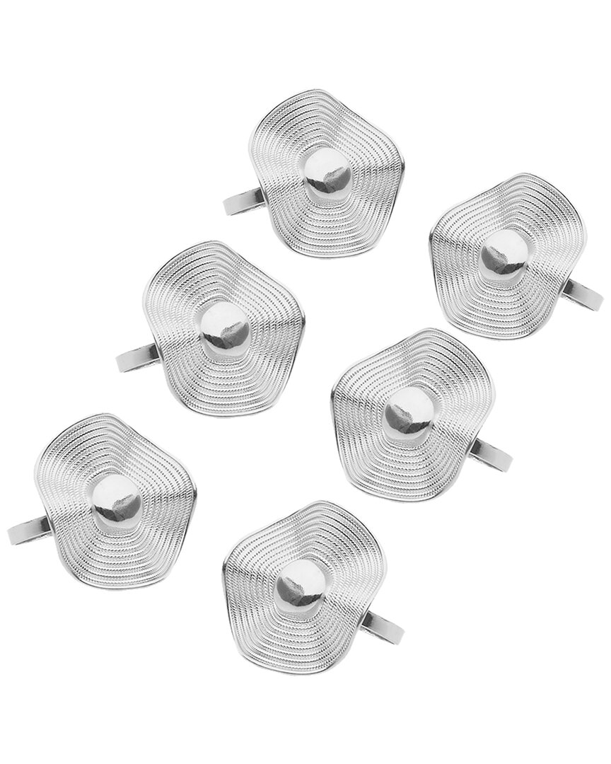 Alice Pazkus Set Of 6 Button Napkin Rings In Silver