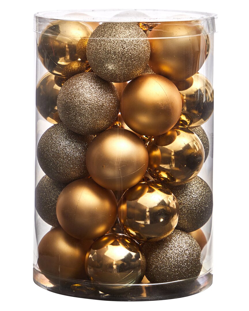 Nearly Natural Set Of 30 Shatterproof Christmas Tree Ornaments In Gold