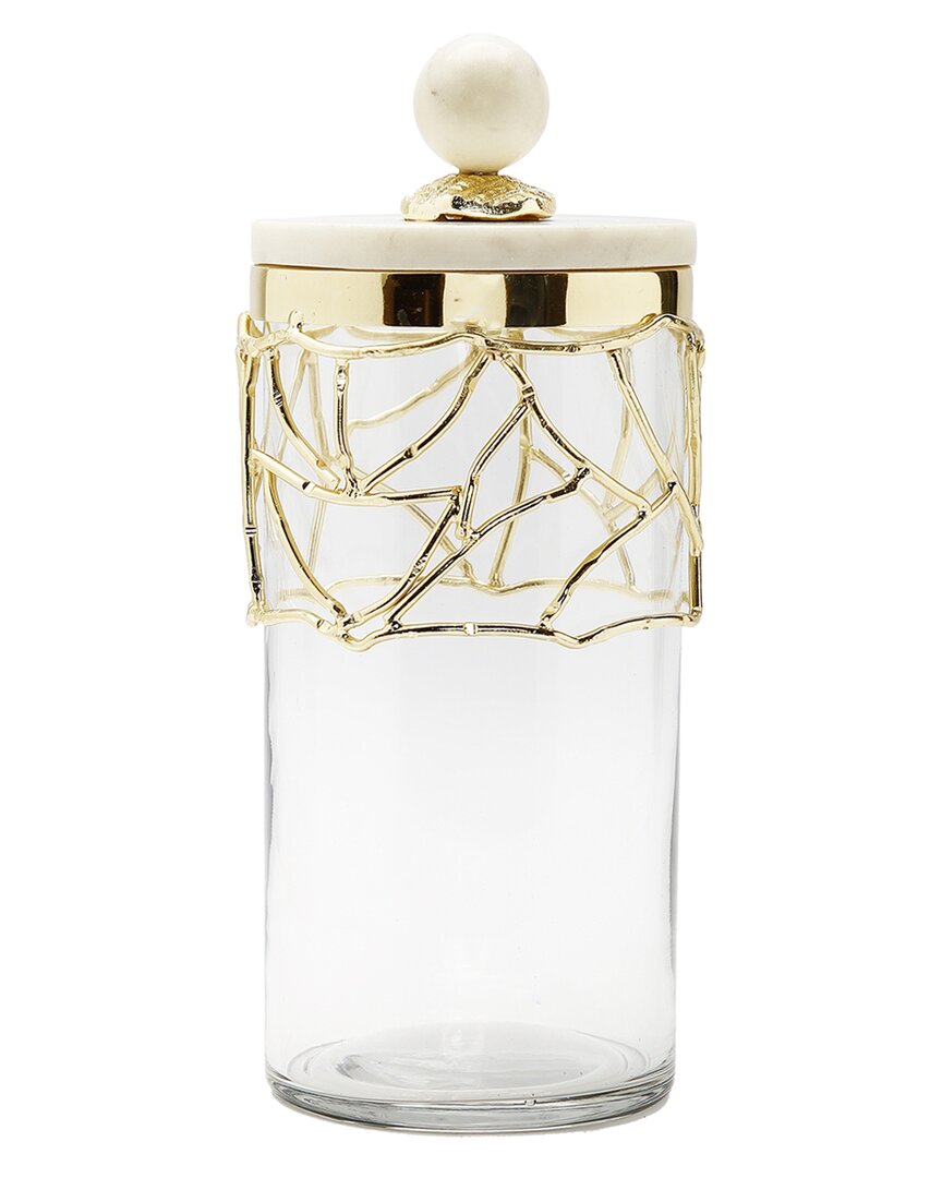 Shop Alice Pazkus Glass Canister With Marble Lid In Gold