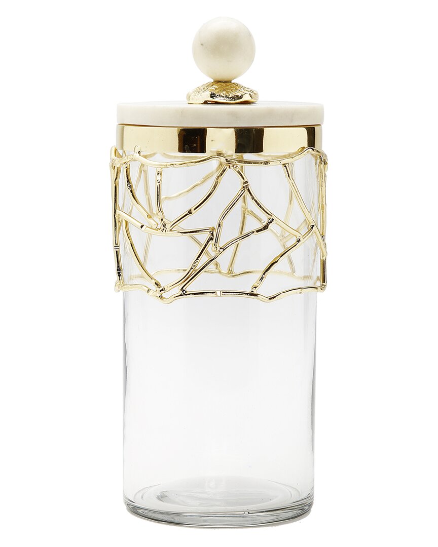 Shop Alice Pazkus Glass Canister With Marble Lid In Gold