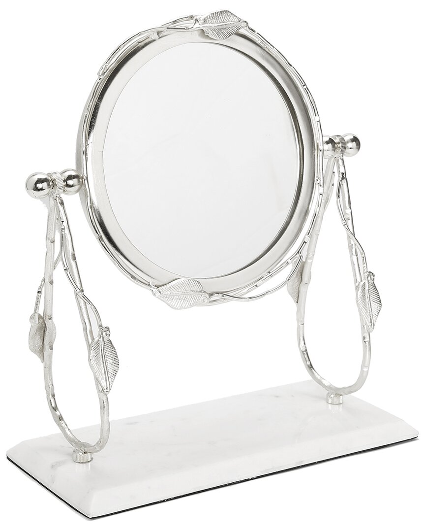 Alice Pazkus Leaf Table Mirror With Marble Base In Silver