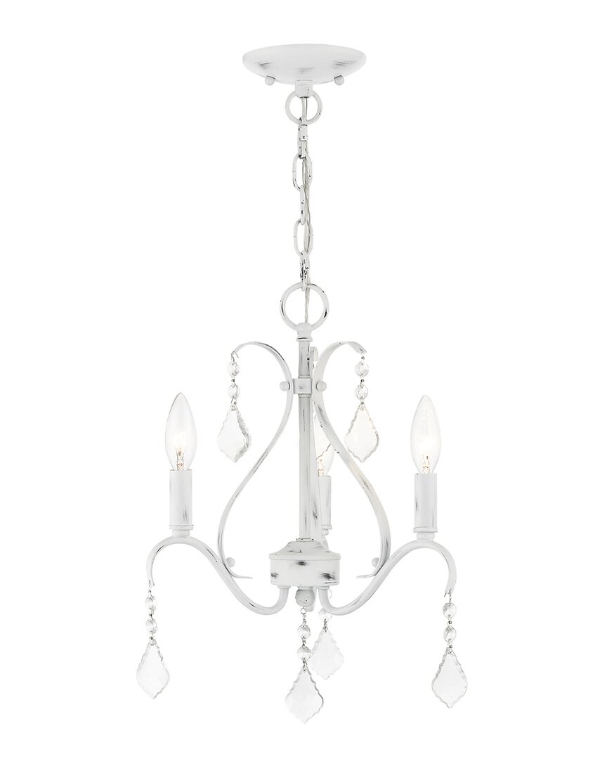 Livex Lighting 3-light Antique White With Clear Crystals Chandelier In Metallic