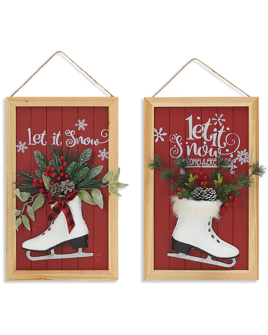 Gerson International Set Of 2 23-in H Wood Holiday Wall Sign W/ Skate In Red