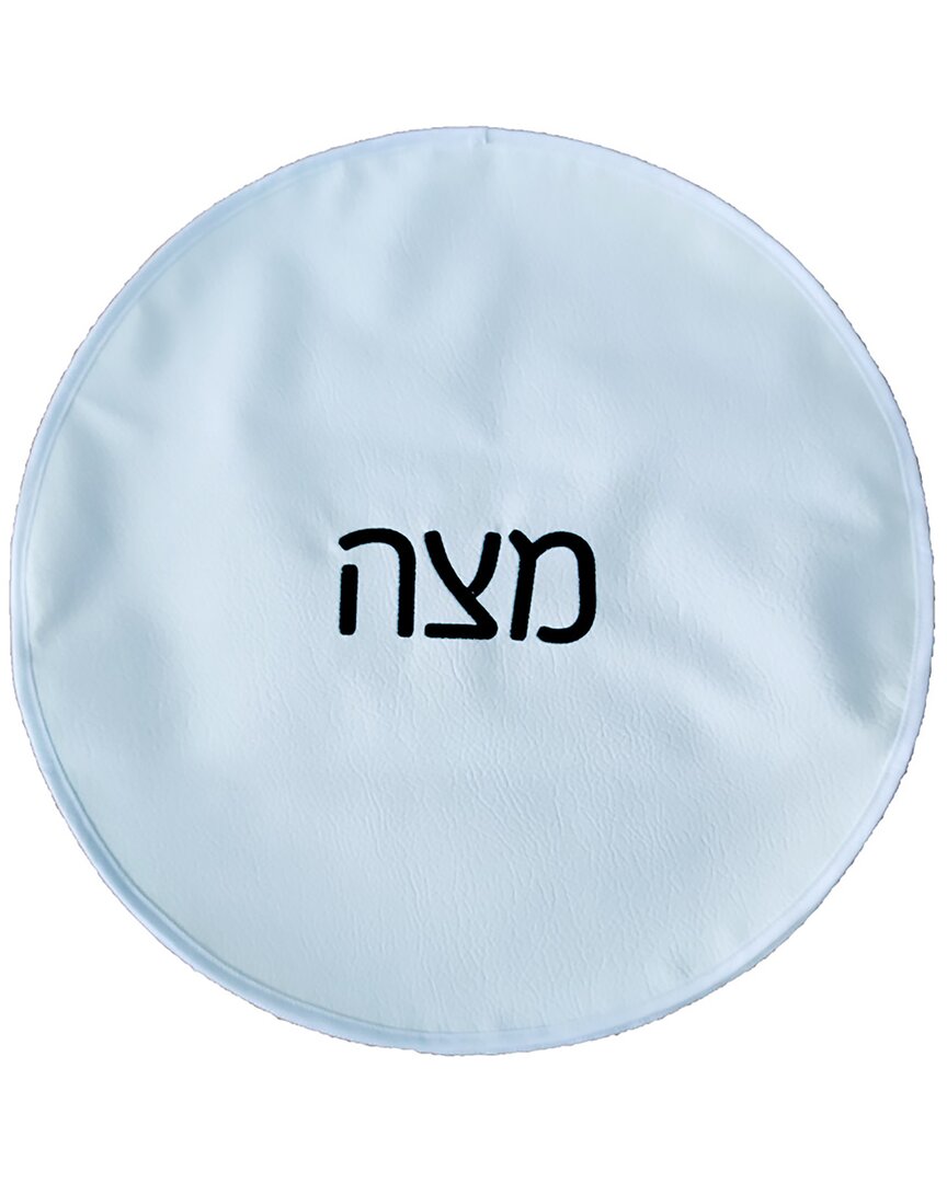 Noble Gift White Leatherette Passover Matzah Cover With Black Embroidery