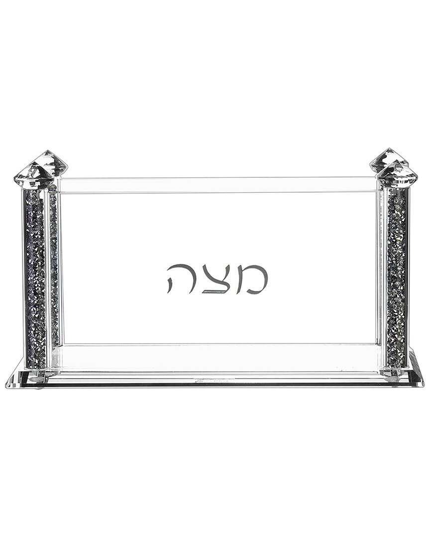 Noble Gift Crystal Square Passover Matzah Box With Silver Decorative Gemstones